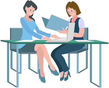 Ofis çalışanı. Vektör çizimi. Takım çalışması, dostluk duygusunu ve ortak başarıları teşvik eder. Takım toplantısında, fikirler değerlendirilir ve kararlara işbirliğiyle varılır.