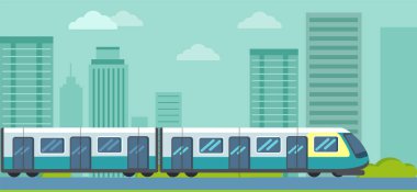 Metro 'ya giden tünelden çıkan yüksek hızlı nakliye aracı. Toplu taşıma, metro yolcularını taşımak için tren. Otomatik kapısı olan metro treni. Yeraltı istasyonundaki modern tramvay