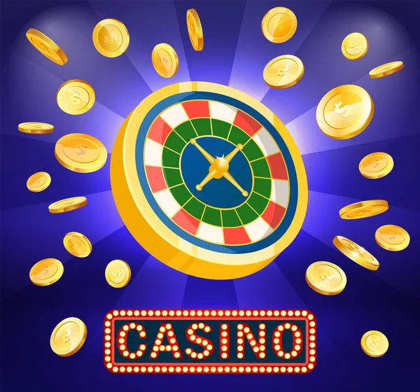 Casino Glücksspiel Plakatentwurf Geld Prägt Das Erfolgskonzept Spielautomat Preis Glücksrad — Stockvektor