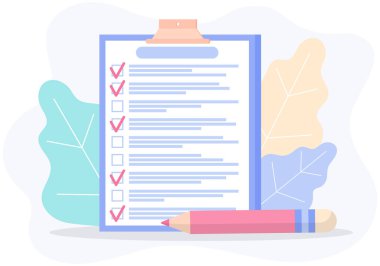 Kurşun kalemin yanında kırmızı işaretli kontrol listesi olan pano. Kontrol listesi, plan yapmak, anket formu. Denetim tablosu, zaman çizelgesi, günlük planlama, zaman yönetimi, görev tamamlandı