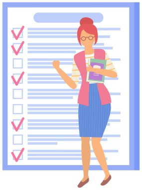 Ay çizelgesi, yapılacaklar listesi, zaman yönetimi konsepti. Kadın plan yapmak ve plan yapmak için yakın duruyor. Plan tamamlandı, görev tamamlandı, zaman çizelgesi. Bayan kontrol listesi planlamada çalışıyor.