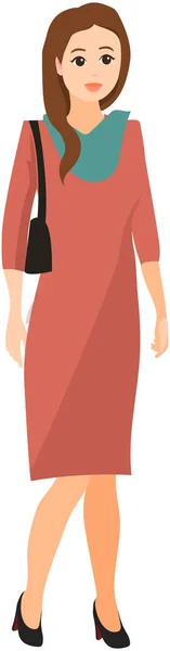 Modna Kobieta Trzymająca Torbę Sprzęgłem Stylowa Młoda Bizneswoman Eleganckiej Sukience — Wektor stockowy
