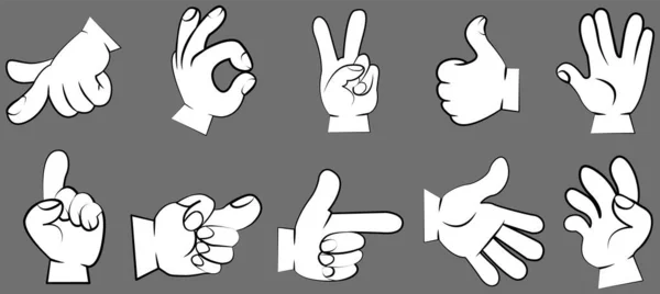 手をセット 指を指しているジェスチャー ジェスチャーパーム 手を指す コミュニケーション言語 ポーズとジェスチャー 人間の手は信号 行動や感情 サインや印象を表現します — ストックベクタ
