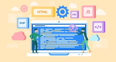 PHP ve HTML geliştirme kavramı. Yazılım web sitesi geliştiricisi, bilgisayar, programcı servisi, açık kaynak genel amaçlı programlama dili. Betikleme web uygulamaları programlar oluşturmaya izin verir
