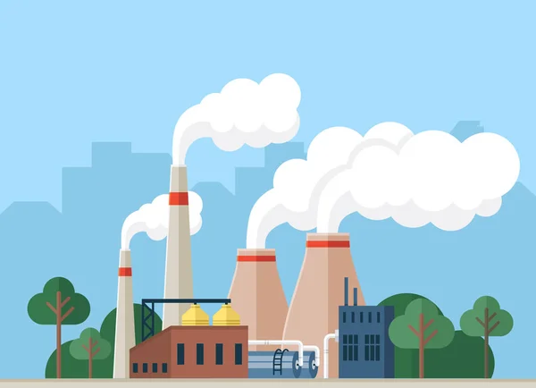 Fabrika Fabrika Sanayi Tarafından Dumanla Hava Kirliliği Sis Çevre Kirliliği — Stok Vektör