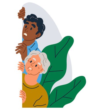 Casusluk, gözlem ve sinsilik. Vektör çizimi. Gizli operasyonlar, gizli operasyonlar, gölgelerde casusluk yapmak, sessiz siluet, dikkatli gözler, gözlem yapmak, toplama zanaatı