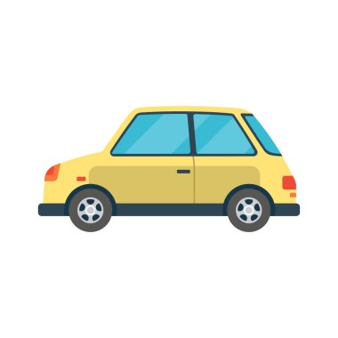 Şehir arabası beyaz arka planda izole edilmiş. Vector kompakt akıllı mini araba, şirin ekonomik aile otomobili. Küçük sarı ulaşım kenarı görüntüsü. Eko araç karikatür simgesi, kentsel ekolojik ulaşım