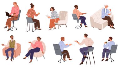 Ofis işleri. Vektör çizimi. Ofisteki insanlar birleşik takım olarak çalışırlar, başarıları kutlarlar ofis çalışanları değişen koşullara adapte olurlar ve önleyici çözümler bulurlar.