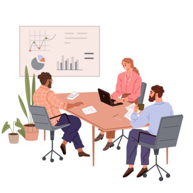 Ofis işleri. Vektör çizimi. Ofis çalışanları işlerinin her alanında yüksek düzeyde profesyonellik gösterirler. Çalışan bir çalışan geri bildirimi benimser ve performanslarını artırmak için kullanır.