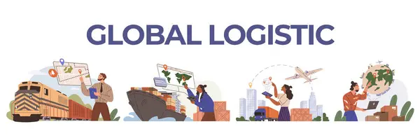 Międzynarodowa Logistyka Światowy Eksport Dostaw Wektor Globalna Logistyka Znaczący Wpływ — Wektor stockowy