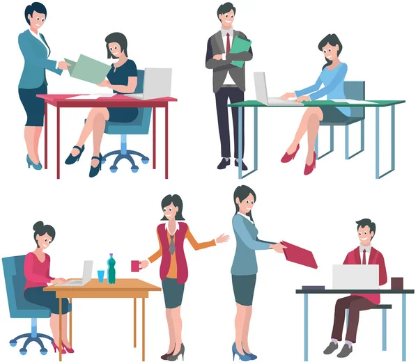 Office Workers Vector Illustration Teamwork Essential Achieving Shared Goals Objectives — Stock Vector