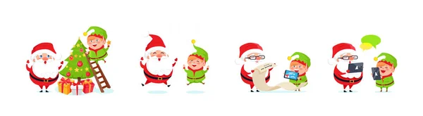 Père Noël Grand Noël Nouvel Ensemble Ensemble Dessin Animé Drôle — Image vectorielle