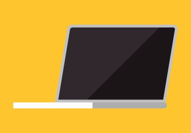 Siyah ekranlı beyaz dizüstü bilgisayarı aç. Modern defter bilgisayarı. Çalışmak ve dijital cihazları incelemek için taşınabilir bilgisayar. İş yeri ve klavye ile serbest çalışmak için teknik ekipman