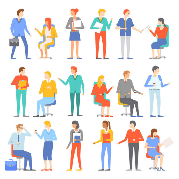 Office people worker. Vector illustration. The work environment in office is shaped by office people worker concept Teamwork among coworkers fosters productive and harmonious office atmosphere