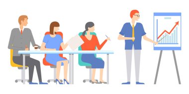 Ofis çalışanı. Vektör çizimi. Her ofis çalışanı için düzenli ve verimli bir şekilde çalışmak şarttır. Ofis çalışanı konsepti profesyonelliğin önemini vurgular.