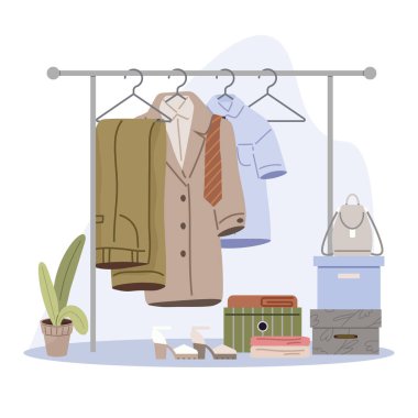 Kıyafet bakımı. Vektör çizimi. Temiz kıyafetler kişisel hijyen standartlarının korunmasına katkıda bulunur sürdürülebilir modayı desteklemek için yaptığımız her küçük şey elbiselerinizi yıkar.