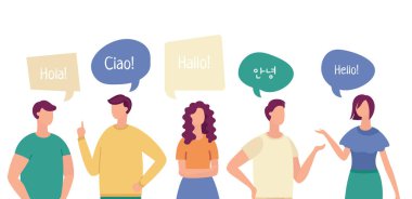 İnsanlar konuşuyor. Vektör çizimi. Etkili iletişim, diğerleriyle güçlü ilişkiler kurmanın anahtarıdır. Sohbetler, insanların anlamlı ve karşılıklı alışverişler yapmalarına olanak sağlar.