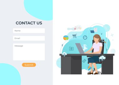 Bizimle irtibata geç. Vektör çizimi. Bize sağladığınız verilere değer veriyoruz. Güvenliğini sağlıyoruz. Bizimle temas kurun. Kullanıcı dostu arayüzümüz kusursuz iletişim ve seyrüsefer sağlar. Dünyayla bağlantıda kalın