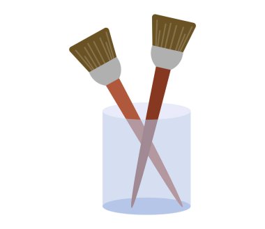 Cam bardak vektör illüstrasyonunda boya fırçaları. Sanat aletleri, moda tasarımı. Sanat fırçalı konteynır, sanatçı ekipmanı. Boya uygulamak için bir araç. Yaratıcılık ve dekorasyon için öge