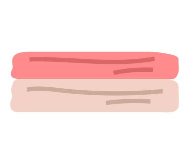 Banyo havluları vektör resimlerini istifliyor. Beyaz arka planda katlanmış tekstil, kumaş ya da peçete yığını var. Banyo çarşaf yığını, çamaşır. Lüks spa aksesuarları. Pamuk yüz ve vücut bezi.