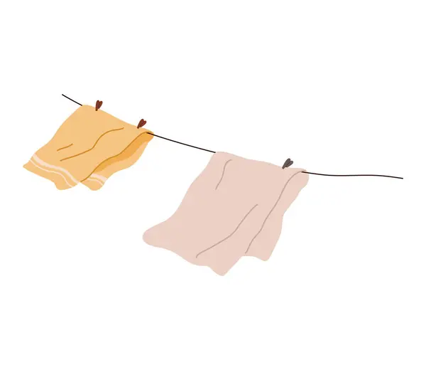 Les Vêtements Lavés Les Serviettes Sèchent Dehors Sur Corde Tendue — Image vectorielle