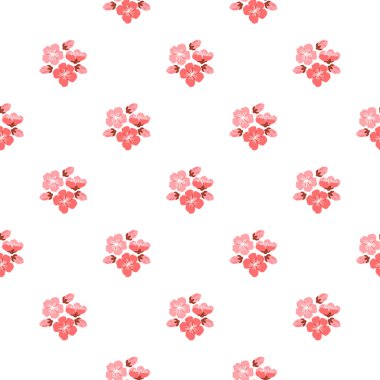 Sakura desenli vektör çizimi. Dekoratif elementler yinelenen sakura motiflerini içerir, zarafet ve sofistike dokunuş eklenir. Kusursuz tasarım karmaşık desenler sergiler.