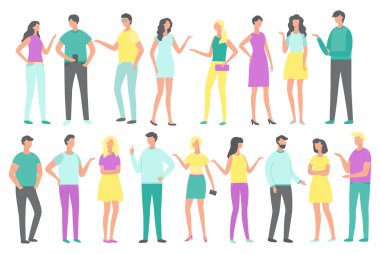 İnsanlar konuşuyor. Vektör çizimi. Arkadaşlarla sohbetler, insanların düşüncelerini ve duygularını paylaşabilmeleri için farklı bakış açılarını keşfetmelerine ve genişletmelerine olanak sağlar.