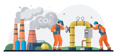 Karbondioksit vektör çizimi. Karbondioksit atmosferde birikmeye devam ettikçe iklim krizi şiddetleniyor. Karbondioksit kavramı, gaz arasındaki karmaşık ilişkiyi vurguluyor.