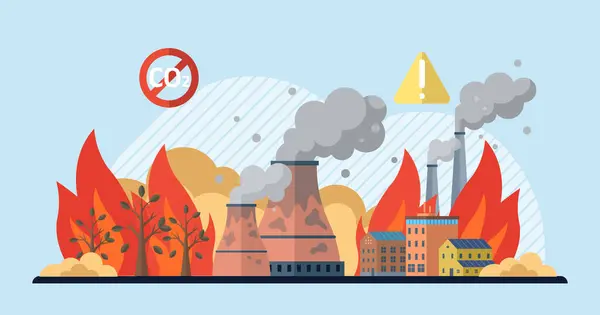 Illustrazione Del Vettore Dell Inquinamento Atmosferico Inquinamenti Ombra Incombe Grande — Vettoriale Stock