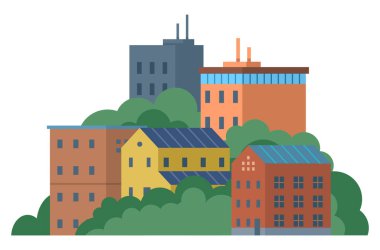 Temiz şehir vektör illüstrasyonu. Geri dönüşüm, temiz şehir atık yönetim sisteminin ayrılmaz bir parçasıdır. Bu, malzemelere yeni bir hayat vermek, onları çöp sahalarından uzaklaştırmak ve çıkarma ihtiyacını azaltmak gibidir.