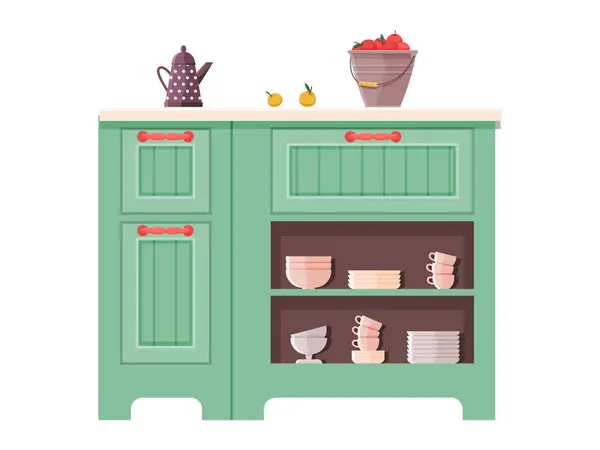 Vektor Illustration Für Küchenmöbel Kulinarisches Ambiente Geschmückt Mit Stilvollem Dekor — Stockvektor