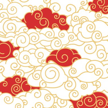 Çin bulutları vektör illüstrasyonu. Çin bulutları için Zen benzeri bir değer Asya kültürünü yüceltir. Çin arka plan motifleri Doğu 'da bulutlu bulutlu gökyüzünde süslü, klasik bulutlu desenleri kucaklarlar.