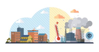 Küresel ısınma vektör çizimi. Atmosferik bale, saflık ve kirlilik arasında dans, tiyatroda ortaya çıkan küresel ısınma ekolojik koruyucular, bilinmeyen kahramanlar çevresel koruma, sıkı dur.