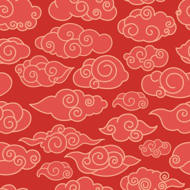 Çin bulutları vektör illüstrasyonu. Doğu Asya kültürü süslü Çin bulutlarını gökyüzündeki Çin bulutlarını, sembol zarafetini, gökyüzünde Çin tarzında dekoratif şekillerde dans etmeyi kucaklıyor.