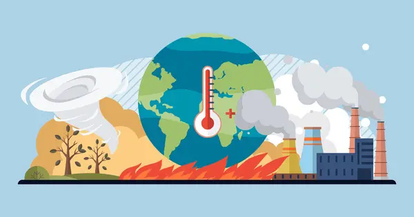 Global Warming Vector Illustration Global Warming Unfolding Drama Showcases Battle — Stock Vector