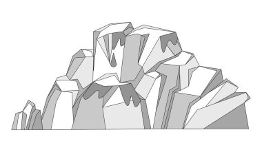 Buzulların vektör çizimi. Buzul güzelliği, Antarktika 'nın buzlu ikliminde gelişir. Donmuş adalar gibi, buz gibi iklim buzdağları, kutup denizlerini sakin bir izolasyonla noktalar. Donmuş tundra arktik kutbu yuvadır.