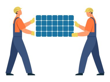 Güneş paneli vektör illüstrasyonu. Güneş pilleri de dahil olmak üzere alternatif enerji seçenekleri popülerlik kazanıyor. Güneş panelleri çevresel korunmada önemli rol oynuyor. Fotovoltaik kavram