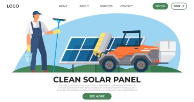 Güneş paneli vektör illüstrasyonu. Güneş enerjisi santralleri güneş enerjisini güneş pilleri gibi alternatif enerji kaynakları üretmek için kullanır, daha temiz ve daha sürdürülebilir bir seçenek sunar