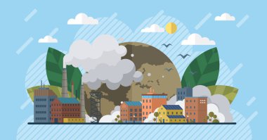 Hava kirliliği vektör çizimi. Kirlilik gölgeleri büyük, hayaletli koridorlarda geziniyor. Çevresel vicdanımızın azalması, yaklaşan karanlık hava kirliliğine karşı savaş çığlığıdır.