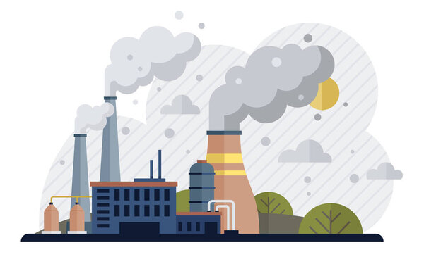 Векторная иллюстрация фабрик. Фабрики метафора танец, каждое движение шаг в хореографии индустриального создания промышленных зданий, памятников инноваций, дома сокровища технологические