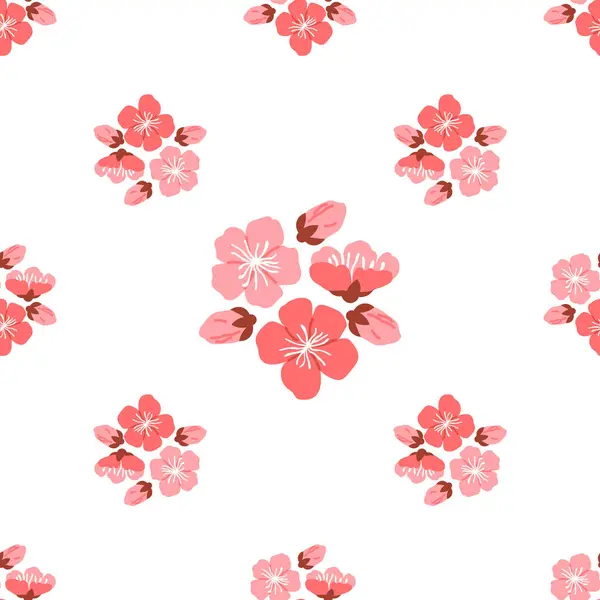 桜模型ベクターイラスト 世界の美しさに包まれた無限のアリュールなシームレスなバックグラウンドは 絶え間なく咲く桜の花が永遠のサイクル創造を象徴しています — ストックベクタ