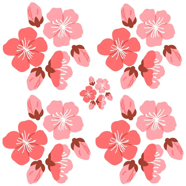 Sakura Desenli Vektör Çizimi Dekoratif Elementler Tekrarlayan Sakura Motiflerini Içeriyor — Stok Vektör