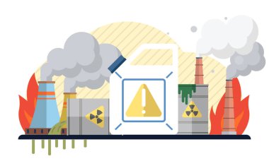 Atık kirliliği vektör çizimi. Sıfır atık topluluğu en az atık üretimini gerçekleştirmek ve kaynak verimliliğini maksimuma çıkarmak için çabalıyor.