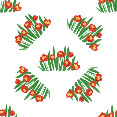 Kusursuz desenli çiçek vektör çizimi. Kusursuz desenli flora uyumlu bir arada yaşamayı temsil ediyordu. Farklı bitki türleri. Tekrarlayan, kusursuz tasarım büyüleyici bir görsel yaratmıştı.