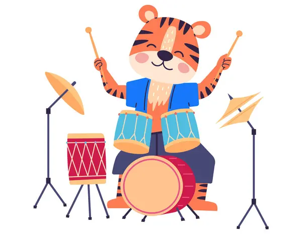 Animal Music Vector Illustration Happy Creatures Form Music Band Performing Stock Vector