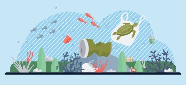 Ocean pollution vector illustration. The ocean pollution concept serves as wakeup call for environmental responsibility Garbage and trash in ocean pose significant threat to marine ecosystems clipart