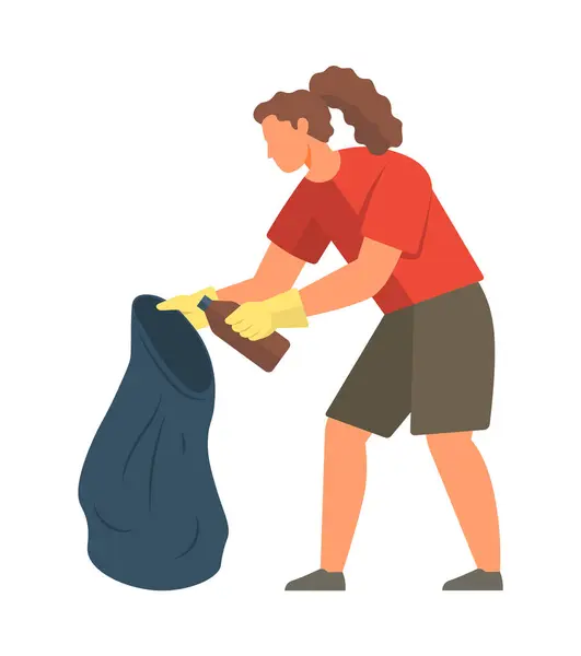 stock vector Garbage vector illustration. Environmental encourages responsible waste disposal practices The garbage concept extends to importance sorting recyclable materials. Girl collecting trash in a bag