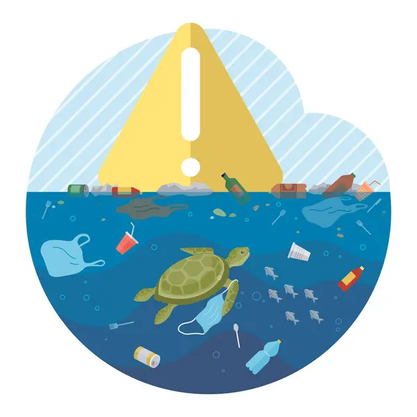 Ilustração Vetor Poluição Oceânica Conceito Poluição Oceânica Lança Luz Sobre — Vetor de Stock