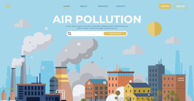 Hava kirliliği vektör çizimi. Kirlilik sessiz işgal hassas iplikler için bir tehdittir. Ekolojik kumaş emisyon kontrolümüz atmosferimizi şeytan kirliliğinden koruyan koruyucu melektir.