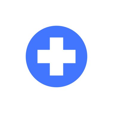 Dairenin içindeki mavi haç sembolü, sağlık, sağlık hizmetleri, ilk yardım ve sağlık hizmetlerini temsil ediyor. Minimalist tasarım, sağlık ve sağlık hizmetlerinin önemini vurgular..